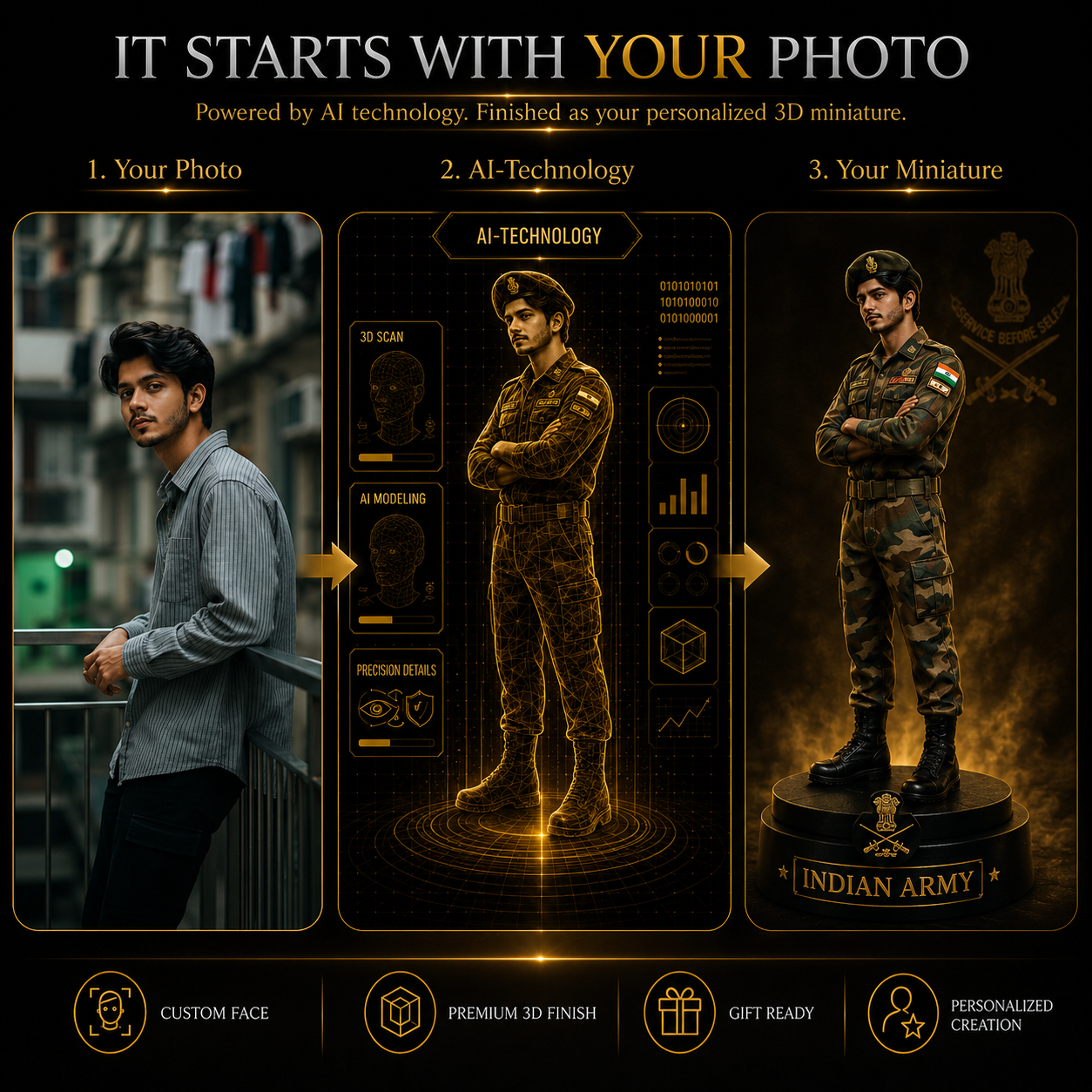 Personalized Army Miniature Statue