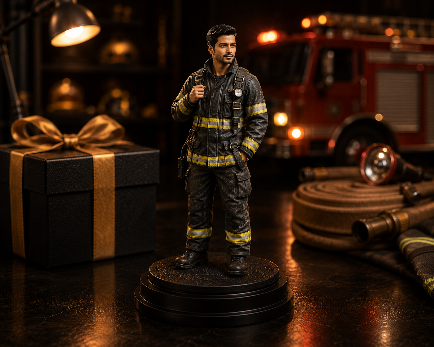 Personalized Firefighter miniature statue